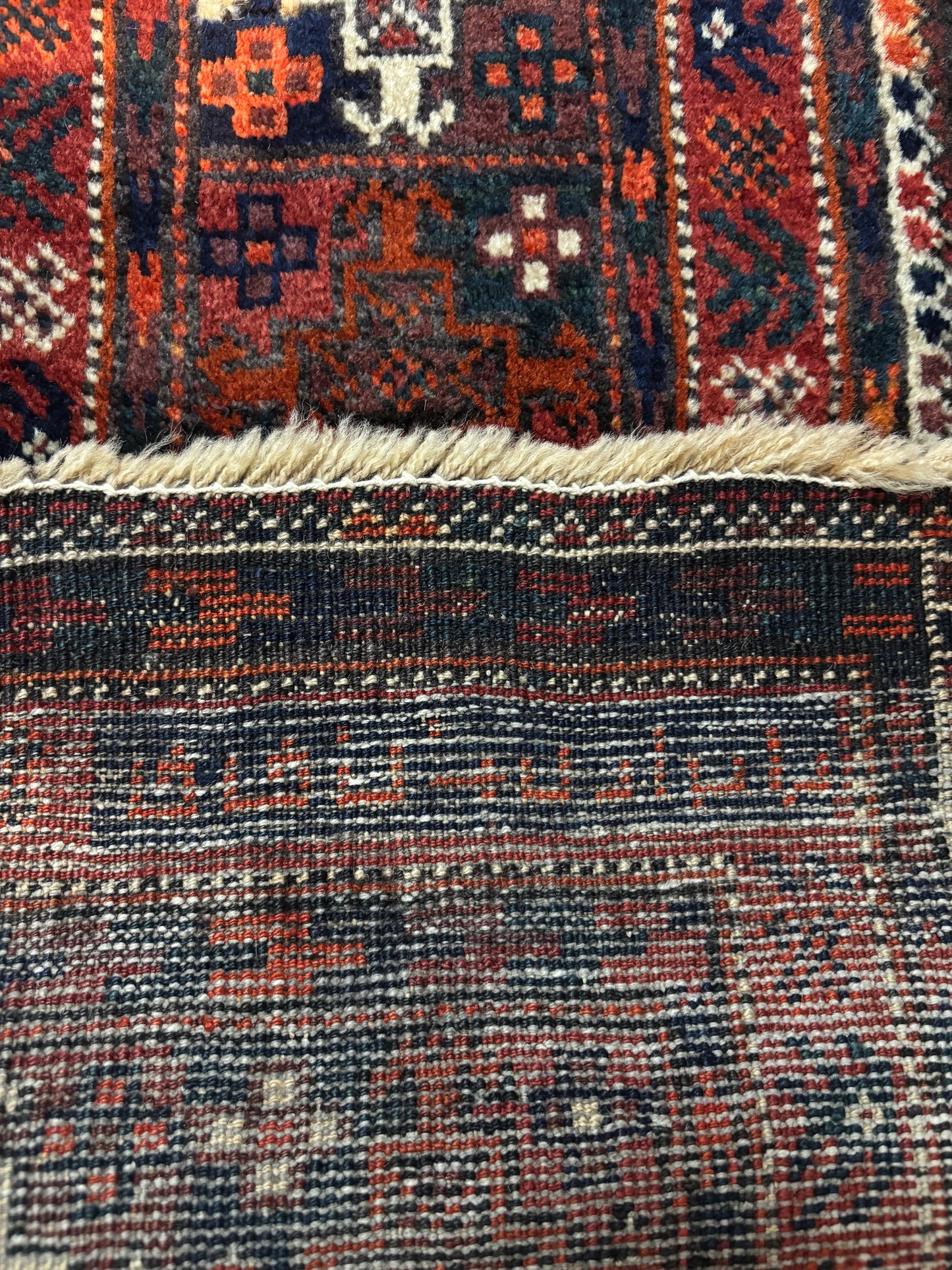 Antique Turkemen Rug Hebrew signature 7.2”3.9”