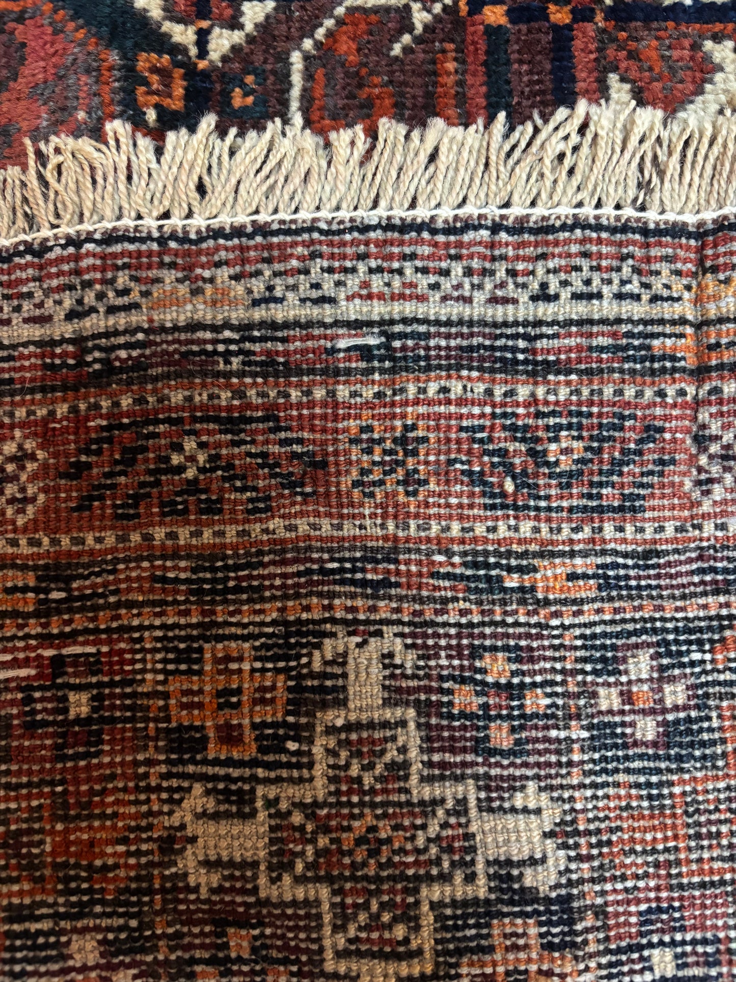 Antique Turkemen Rug Hebrew signature 7.2”3.9”