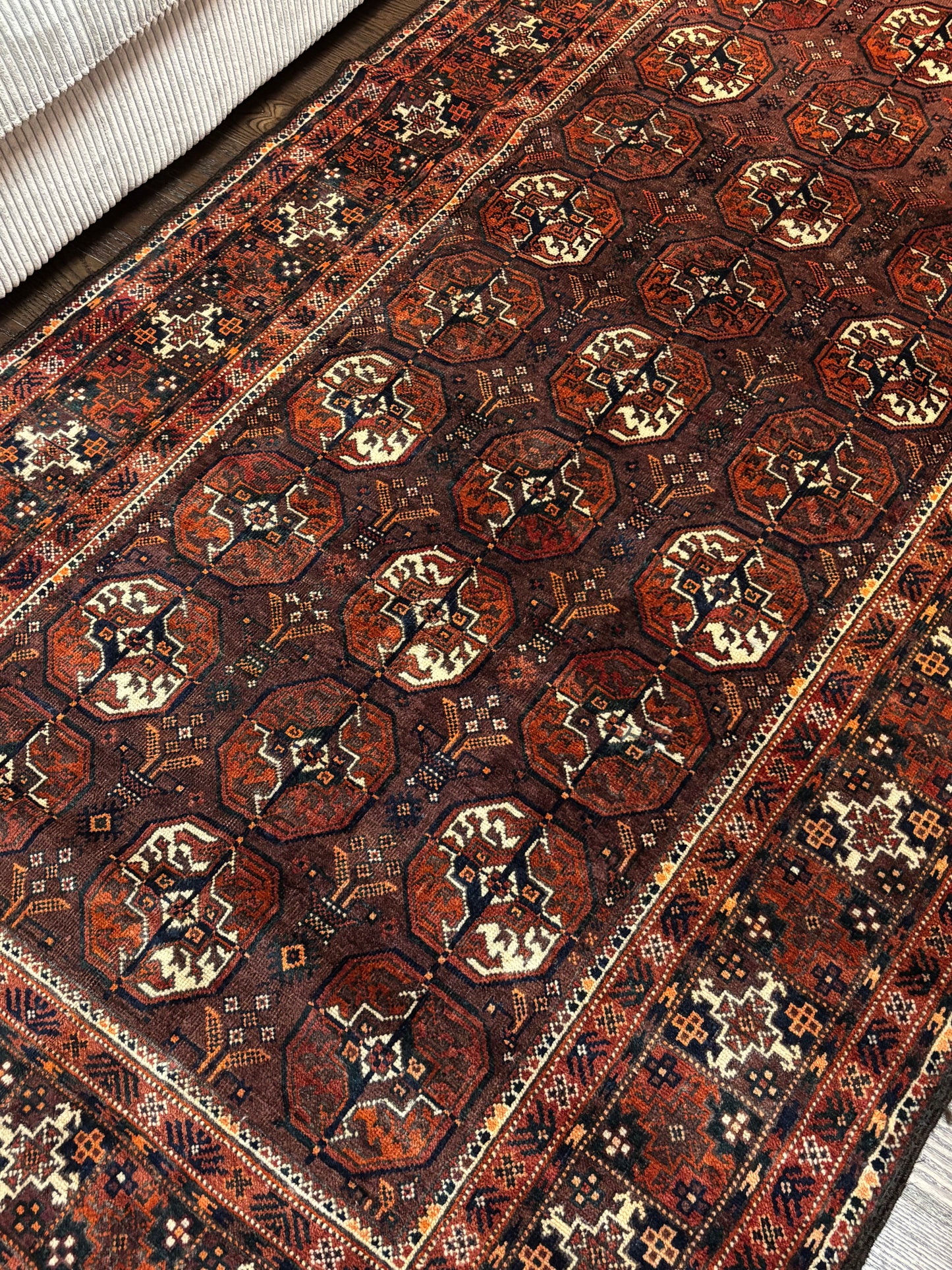 Antique Turkemen Rug Hebrew signature 7.2”3.9”
