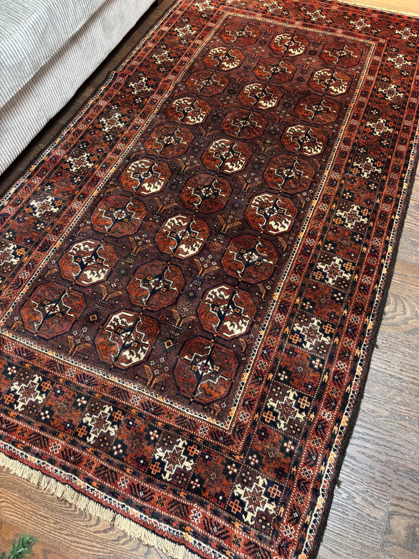 Antique Turkemen Rug Hebrew signature 7.2”3.9”