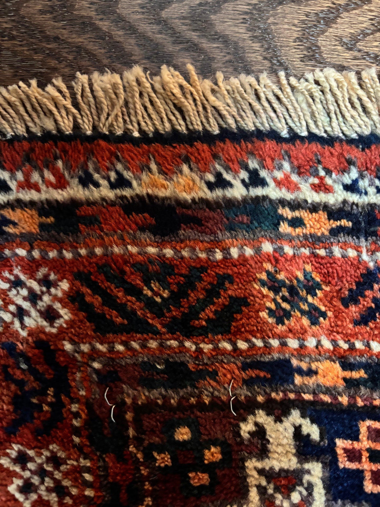 Antique Turkemen Rug Hebrew signature 7.2”3.9”