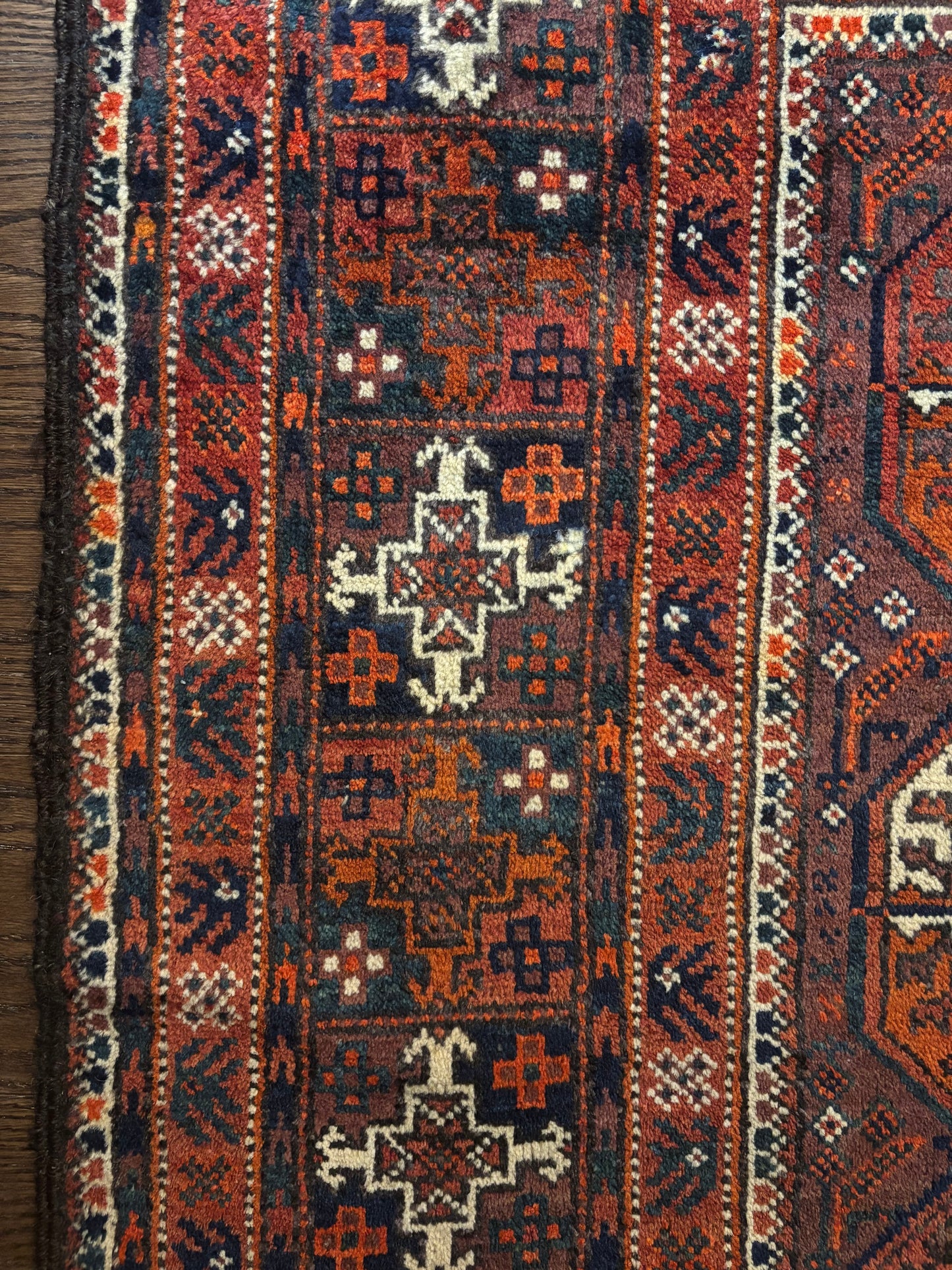 Antique Turkemen Rug Hebrew signature 7.2”3.9”