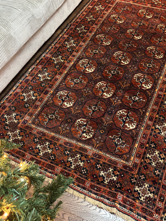 Antique Turkemen Rug Hebrew signature 7.2”3.9”